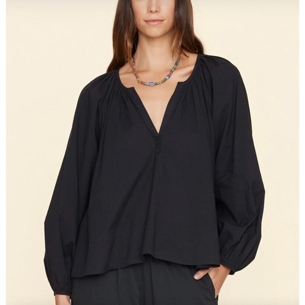 XIRENA Farrah Poplin Split Neck Top Shimmer Black Medium M